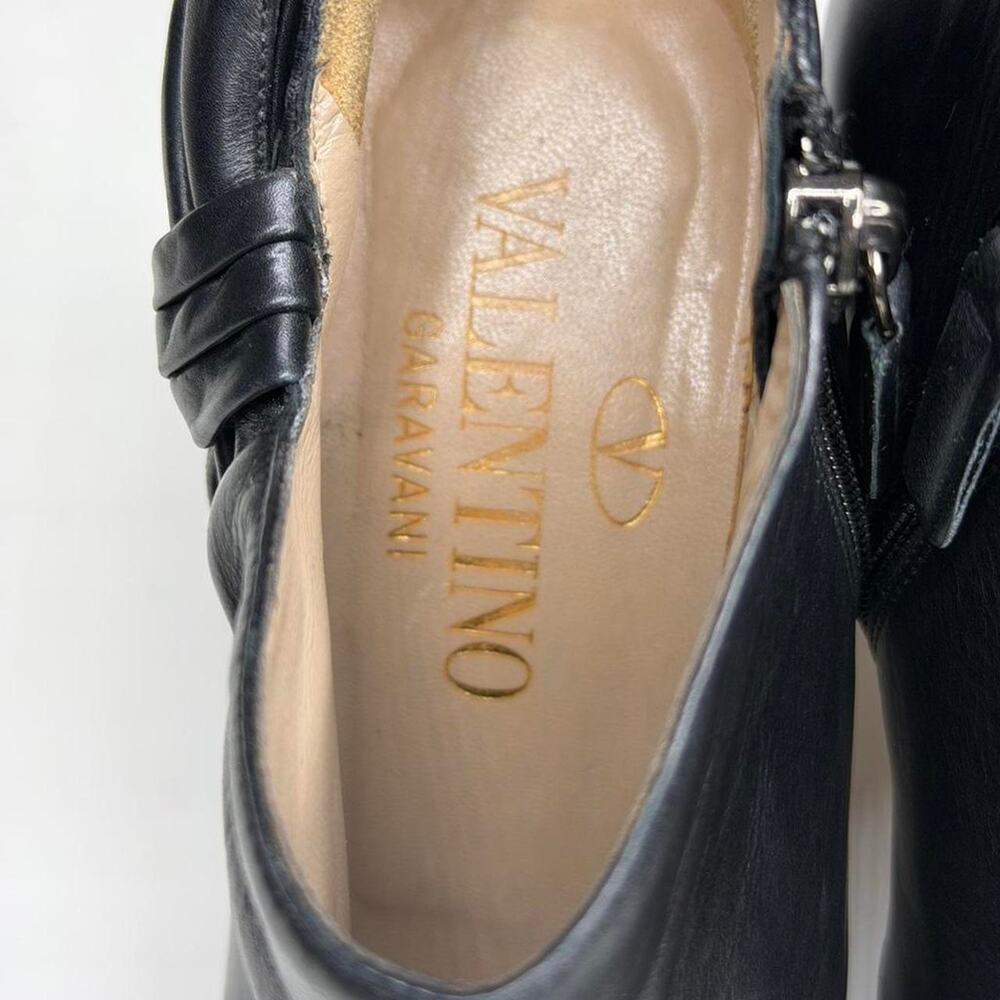 Valentino Garavani Black Leather Bow Ankle Boots Italy Sz 38 Luxury Stiletto - Picture 4 of 8